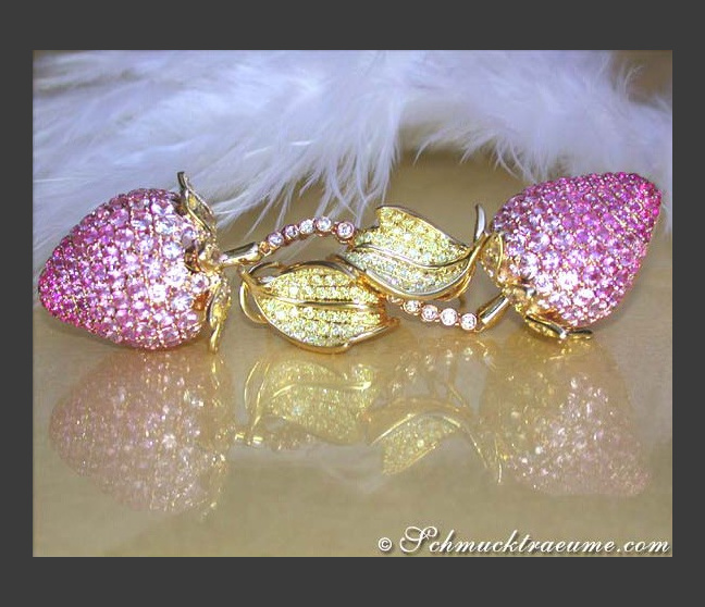 Strawberry Style Dangling Earrings with Pink & Yellow Sapphires Strawberry Style Dangling Earrings with Pink & Yellow Sapphires