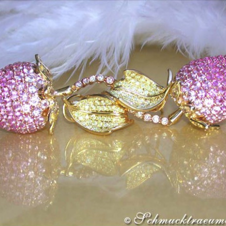 Strawberry Style Dangling Earrings with Pink & Yellow Sapphires