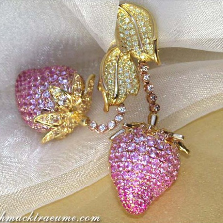 Strawberry Style Dangling Earrings with Pink & Yellow Sapphires