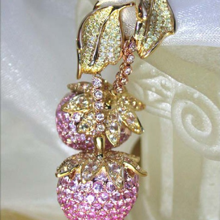 Strawberry Style Dangling Earrings with Pink & Yellow Sapphires