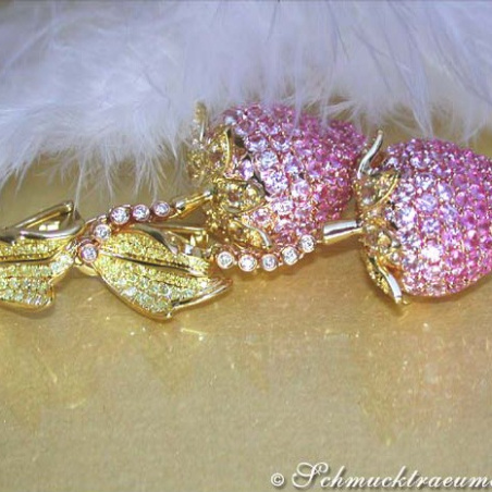 Strawberry Style Dangling Earrings with Pink & Yellow Sapphires