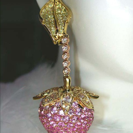 Strawberry Style Dangling Earrings with Pink & Yellow Sapphires