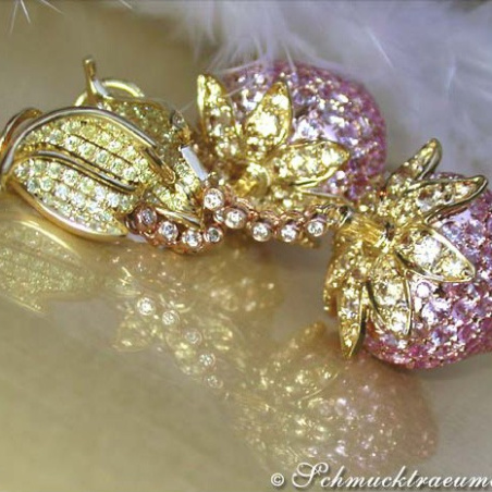 Strawberry Style Dangling Earrings with Pink & Yellow Sapphires