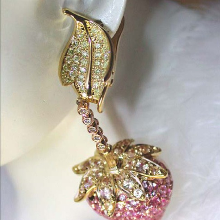 Strawberry Style Dangling Earrings with Pink & Yellow Sapphires