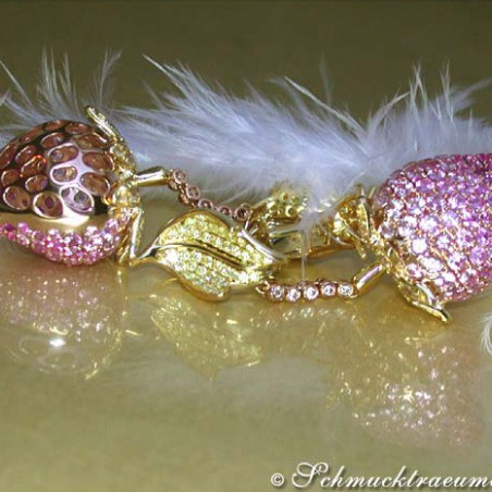 Strawberry Style Dangling Earrings with Pink & Yellow Sapphires