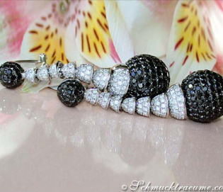 Unusual Dangling Earrings with Black & White Diamonds
