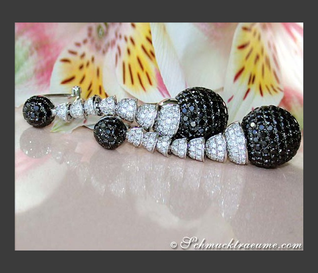 Unusual Dangling Earrings with Black & White Diamonds Unusual Dangling Earrings with Black & White Diamonds