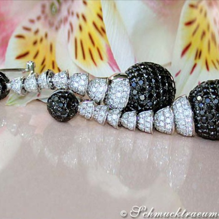 Unusual Dangling Earrings with Black & White Diamonds