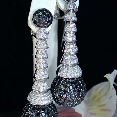 Unusual Dangling Earrings with Black & White Diamonds