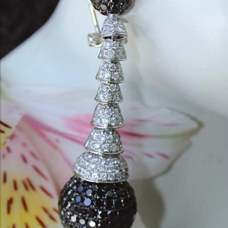 Unusual Dangling Earrings with Black & White Diamonds