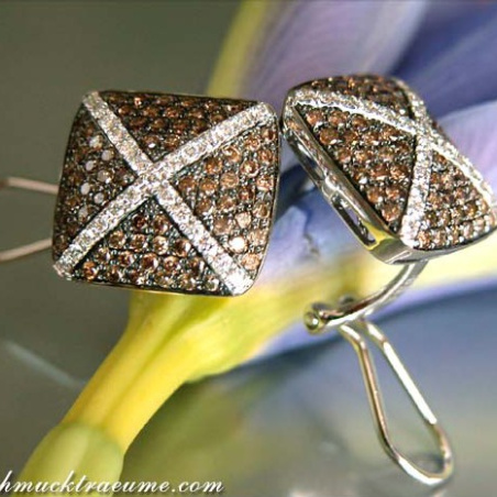 Extraordinary Brown & White Diamond Stud Earrings