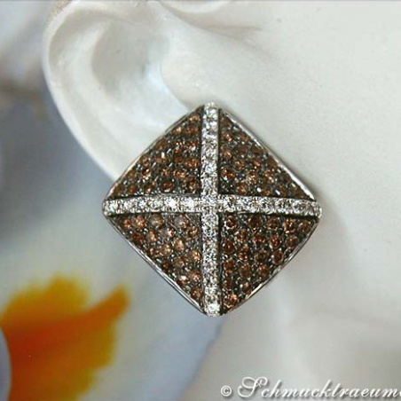 Extraordinary Brown & White Diamond Stud Earrings