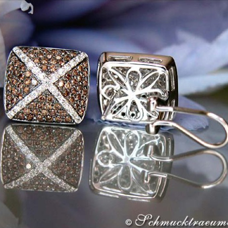 Extraordinary Brown & White Diamond Stud Earrings