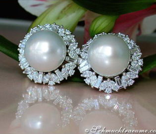Sensational South Sea Pearl Earrings with Diamonds