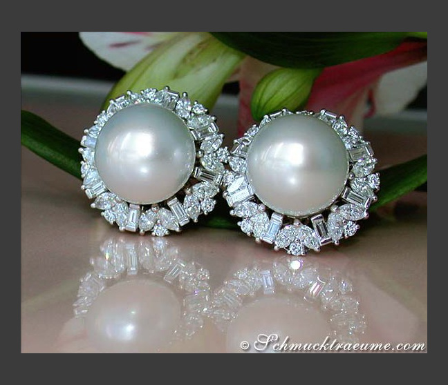 Sensational South Sea Pearl Earrings with Diamonds Sensational South Sea Pearl Earrings with Diamonds