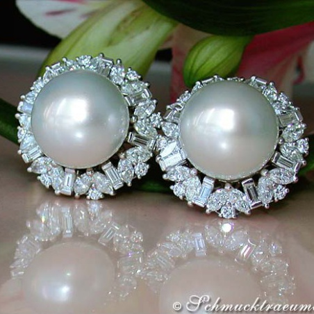 Sensational South Sea Pearl Earrings with Diamonds