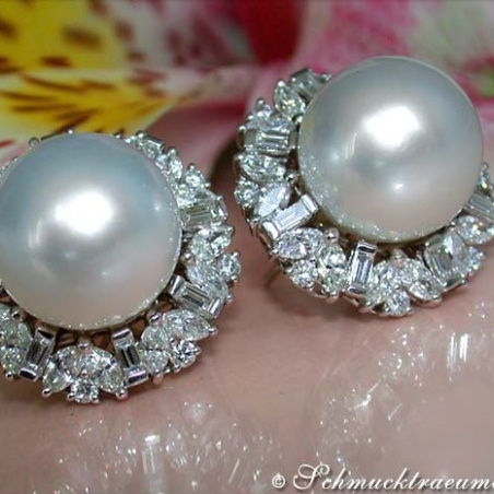 Sensational South Sea Pearl Earrings with Diamonds