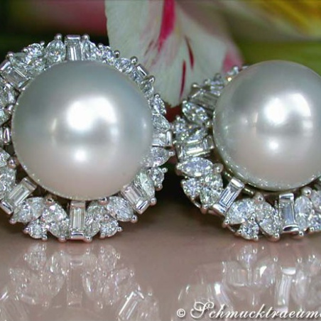 Sensational South Sea Pearl Earrings with Diamonds