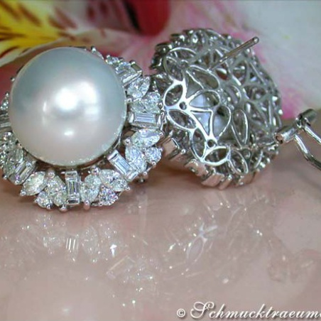 Sensational South Sea Pearl Earrings with Diamonds