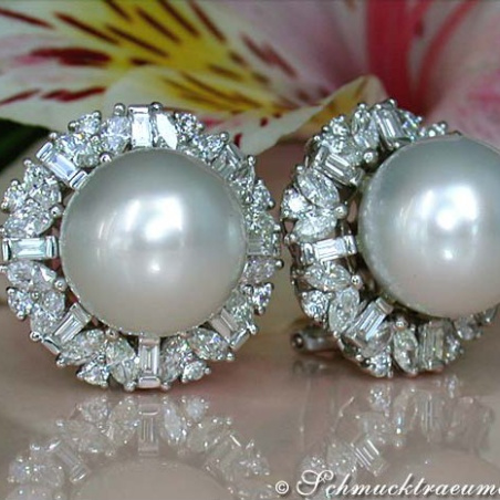 Sensational South Sea Pearl Earrings with Diamonds