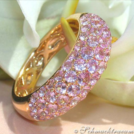 Rosa Saphir Pavé Ring in Gelbgold 585