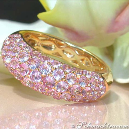 Rosa Saphir Pavé Ring in Gelbgold 585