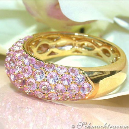 Rosa Saphir Pavé Ring in Gelbgold 585