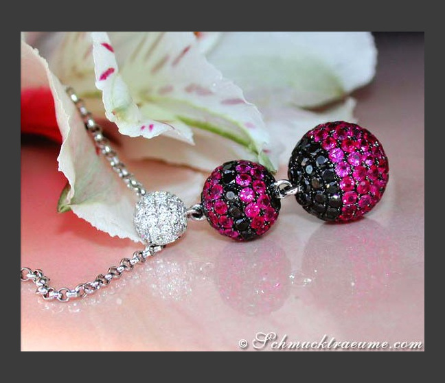 Attractive Necklace with Rubies & Black and White Diamonds Attractive Necklace with Rubies & Black and White Diamonds