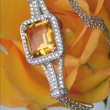 Unique Citrin Necklace with Diamonds