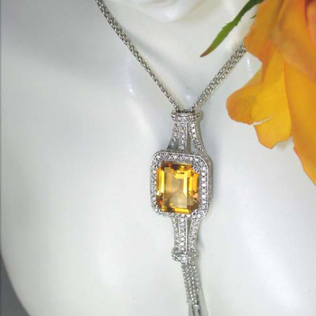 Unique Citrin Necklace with Diamonds