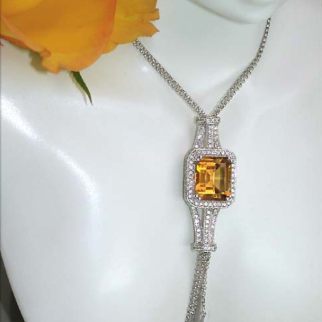 Unique Citrin Necklace with Diamonds