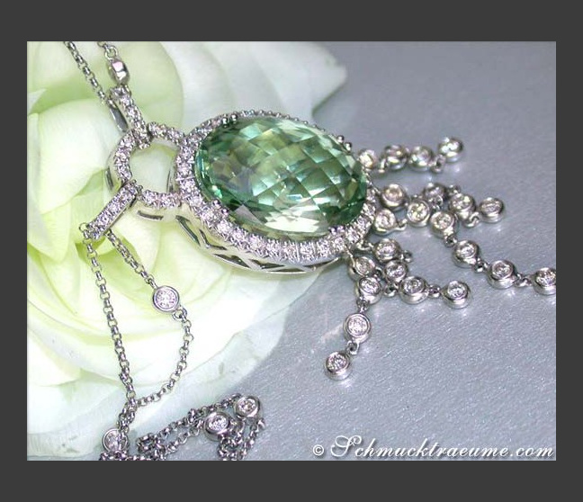Wonderful Prasiolite Necklace with Diamonds Wonderful Prasiolite Necklace with Diamonds