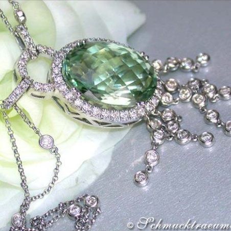 Wonderful Prasiolite Necklace with Diamonds