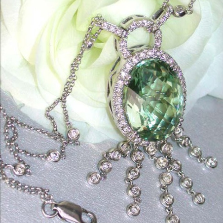 Wonderful Prasiolite Necklace with Diamonds