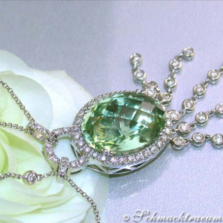 Wonderful Prasiolite Necklace with Diamonds