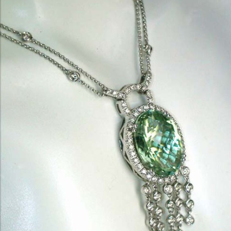 Wonderful Prasiolite Necklace with Diamonds