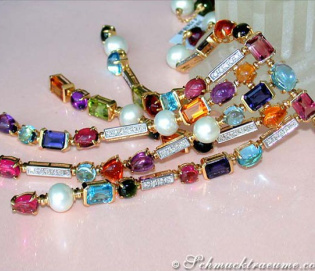 Tremendous Multicolor Gemstone Necklace with Diamonds & Pearls