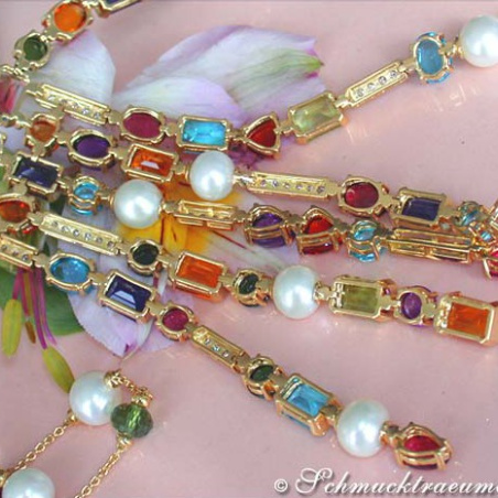 Tremendous Multicolor Gemstone Necklace with Diamonds & Pearls