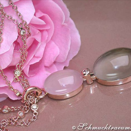 Magnificent Rose Quartz Smoky Quartz Diamond Necklace