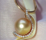 Golden South Sea Pearl Pendant with Diamond Collar