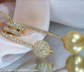 Unusual Golden Southsea Pearl Pendant with Diamond Pave Ball