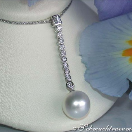 Extra long South Sea Pearl Pendant with Diamonds
