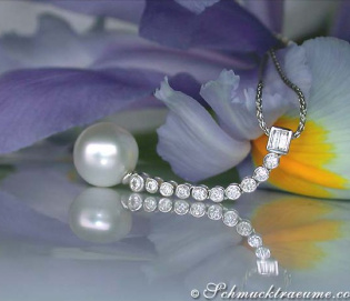 Extra long South Sea Pearl Pendant with Diamonds