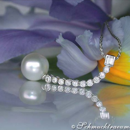 Extra long South Sea Pearl Pendant with Diamonds