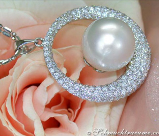 Terrific Southsea Pearl Pendant with Diamonds