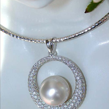 Südseeperle Anhänger mit Brillanten in Weißgold