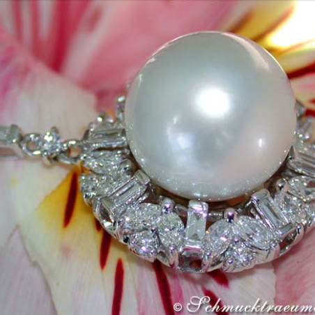 Südseperle Anhänger mit Brillanten und Diamanten