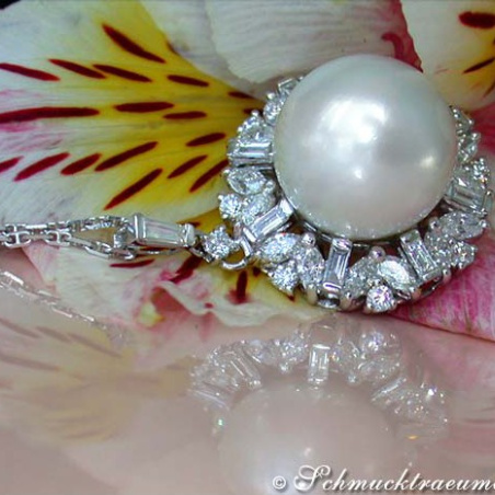 Südseperle Anhänger mit Brillanten und Diamanten