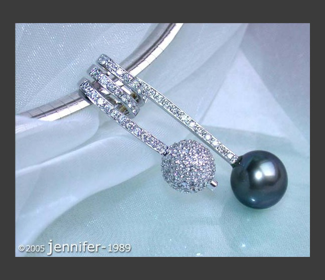Tahitian Pearl Pendant with Diamond Pave Ball Tahitian Pearl Pendant with Diamond Pave Ball