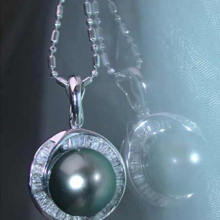 Enchanting Tahitian Pearl Pendant with Taper Diamonds